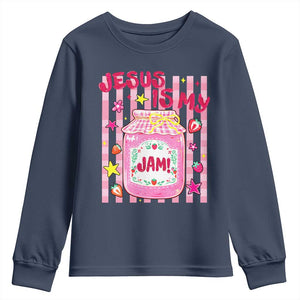 Cute Christian Faith Preppy Graphic Youth Sweatshirt Jesus Is My Jam Strawberry Fruit Jar