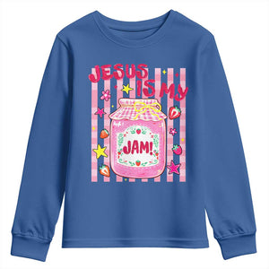 Cute Christian Faith Preppy Graphic Youth Sweatshirt Jesus Is My Jam Strawberry Fruit Jar
