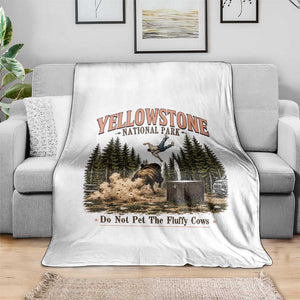 Do Not Pet The Fluffy Cows Yellowstone National Park Throw Blanket Funny Vintage Bison Tourist Attack Graphic