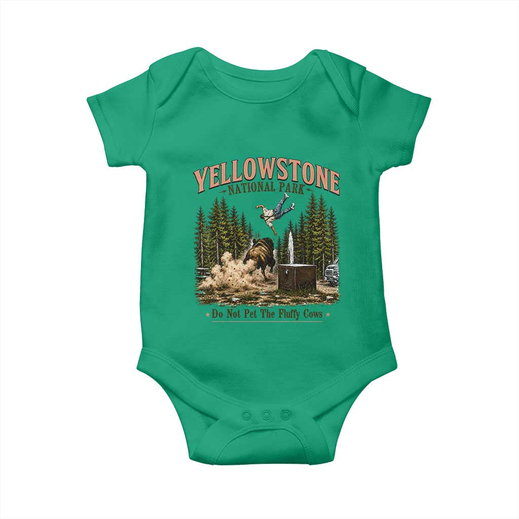 Do Not Pet The Fluffy Cows Yellowstone National Park Baby Onesie Funny Vintage Bison Tourist Attack Graphic