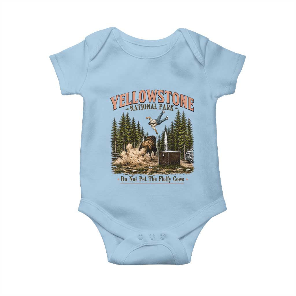 Do Not Pet The Fluffy Cows Yellowstone National Park Baby Onesie Funny Vintage Bison Tourist Attack Graphic