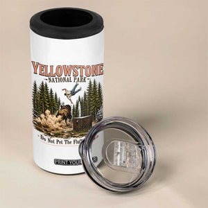 Do Not Pet The Fluffy Cows Yellowstone National Park 4 in 1 Can Cooler Tumbler Funny Vintage Bison Tourist Attack Graphic