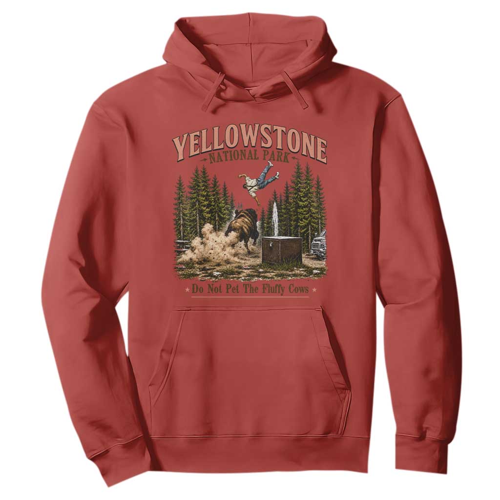 Do Not Pet The Fluffy Cows Yellowstone National Park Hoodie Funny Vintage Bison Tourist Attack Graphic