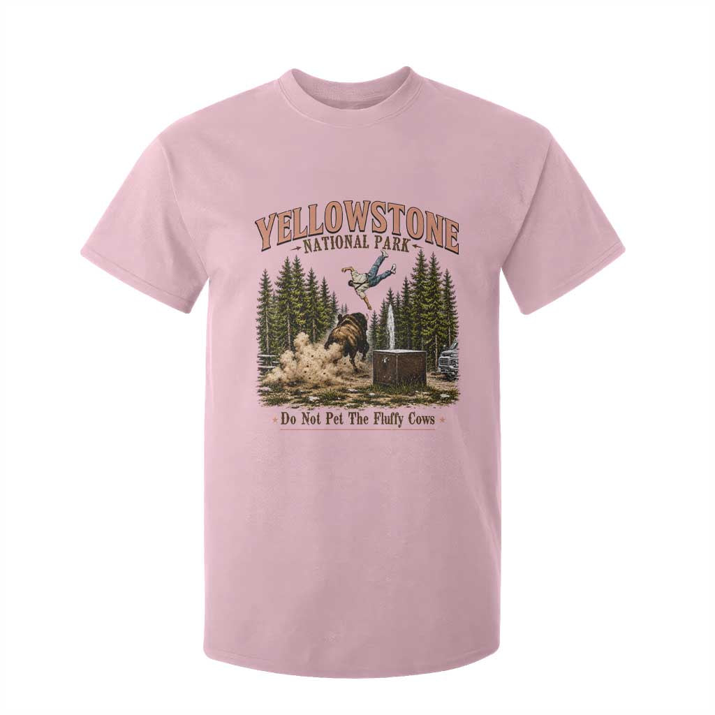 Do Not Pet The Fluffy Cows Yellowstone National Park T Shirt For Kid Funny Vintage Bison Tourist Attack Graphic