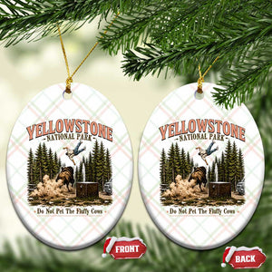 Do Not Pet The Fluffy Cows Yellowstone National Park Ceramic Ornament Funny Vintage Bison Tourist Attack Graphic