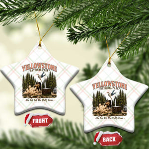 Do Not Pet The Fluffy Cows Yellowstone National Park Ceramic Ornament Funny Vintage Bison Tourist Attack Graphic