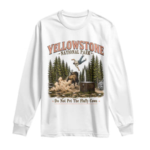 Do Not Pet The Fluffy Cows Yellowstone National Park Long Sleeve Shirt Funny Vintage Bison Tourist Attack Graphic
