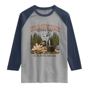 Do Not Pet The Fluffy Cows Yellowstone National Park Raglan Shirt Funny Vintage Bison Tourist Attack Graphic