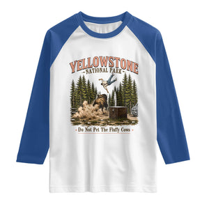 Do Not Pet The Fluffy Cows Yellowstone National Park Raglan Shirt Funny Vintage Bison Tourist Attack Graphic