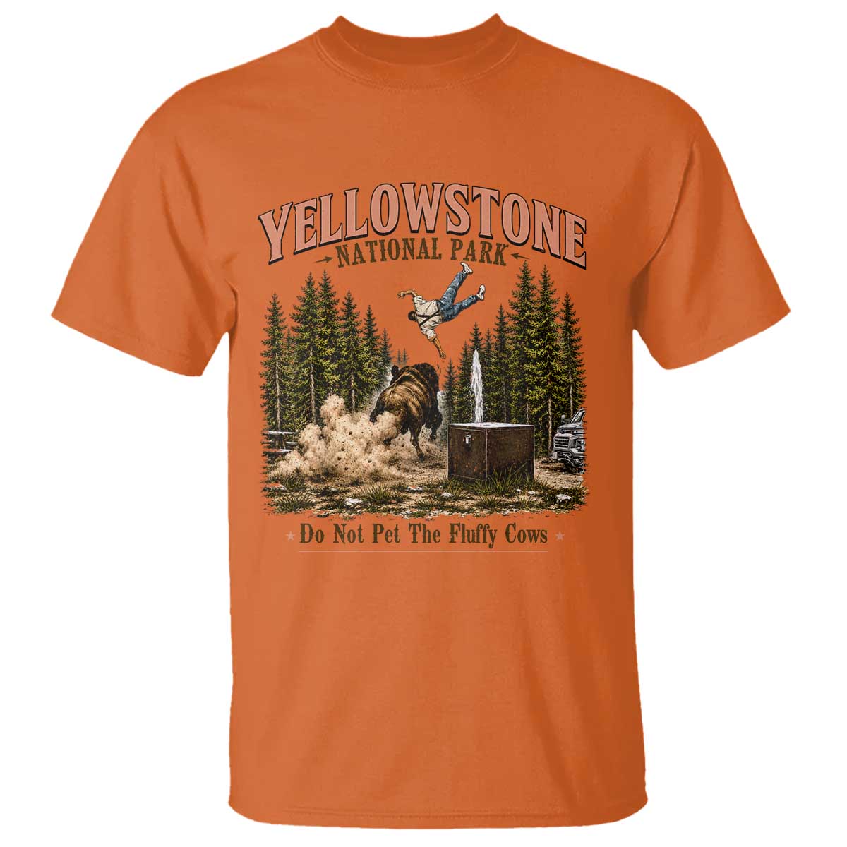 Do Not Pet The Fluffy Cows Yellowstone National Park T Shirt Funny Vintage Bison Tourist Attack Graphic