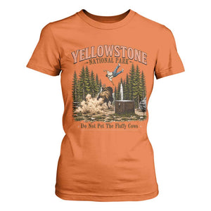 Do Not Pet The Fluffy Cows Yellowstone National Park T Shirt For Women Funny Vintage Bison Tourist Attack Graphic