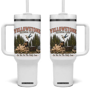 Do Not Pet The Fluffy Cows Yellowstone National Park Tumbler With Handle Funny Vintage Bison Tourist Attack Graphic