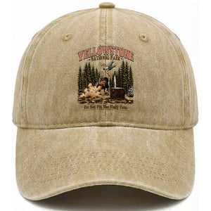 Do Not Pet The Fluffy Cows Yellowstone National Park Washed Cotton Baseball Cap Funny Vintage Bison Tourist Attack Graphic
