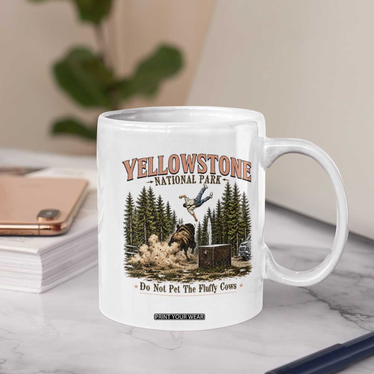 Do Not Pet The Fluffy Cows Yellowstone National Park Coffee Mug Funny Vintage Bison Tourist Attack Graphic