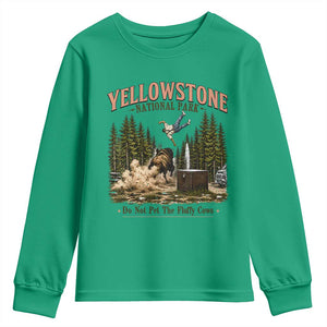 Do Not Pet The Fluffy Cows Yellowstone National Park Youth Sweatshirt Funny Vintage Bison Tourist Attack Graphic