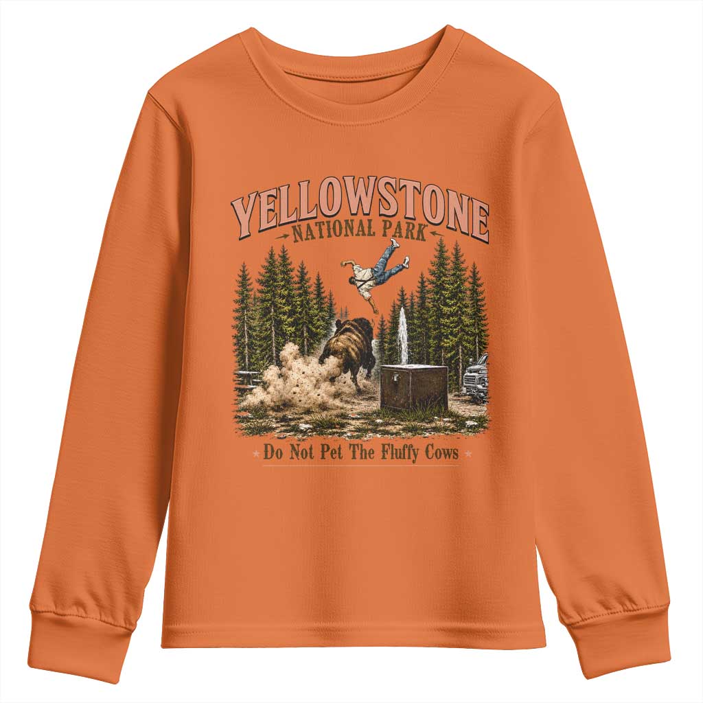 Do Not Pet The Fluffy Cows Yellowstone National Park Youth Sweatshirt Funny Vintage Bison Tourist Attack Graphic