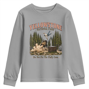 Do Not Pet The Fluffy Cows Yellowstone National Park Youth Sweatshirt Funny Vintage Bison Tourist Attack Graphic
