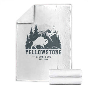 Yellowstone Bison Toss Est 2026 Throw Blanket Funny Sarcastic Tourist National Park Badge Graphic
