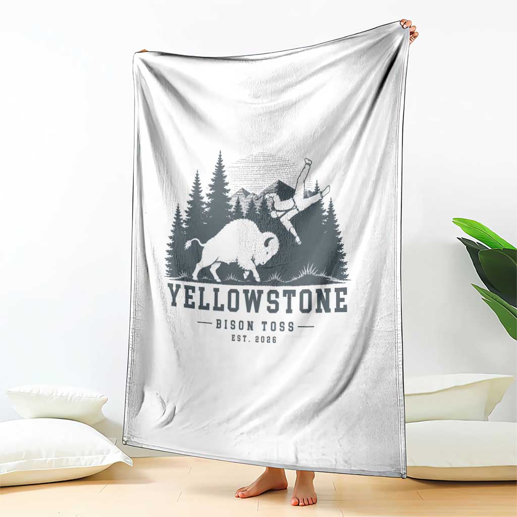 Yellowstone Bison Toss Est 2026 Throw Blanket Funny Sarcastic Tourist National Park Badge Graphic