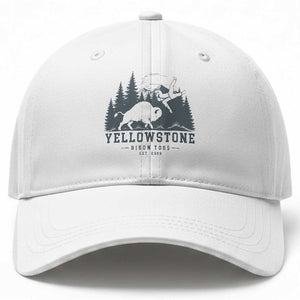 Yellowstone Bison Toss Est 2026 Baseball Cap Funny Sarcastic Tourist National Park Badge Graphic