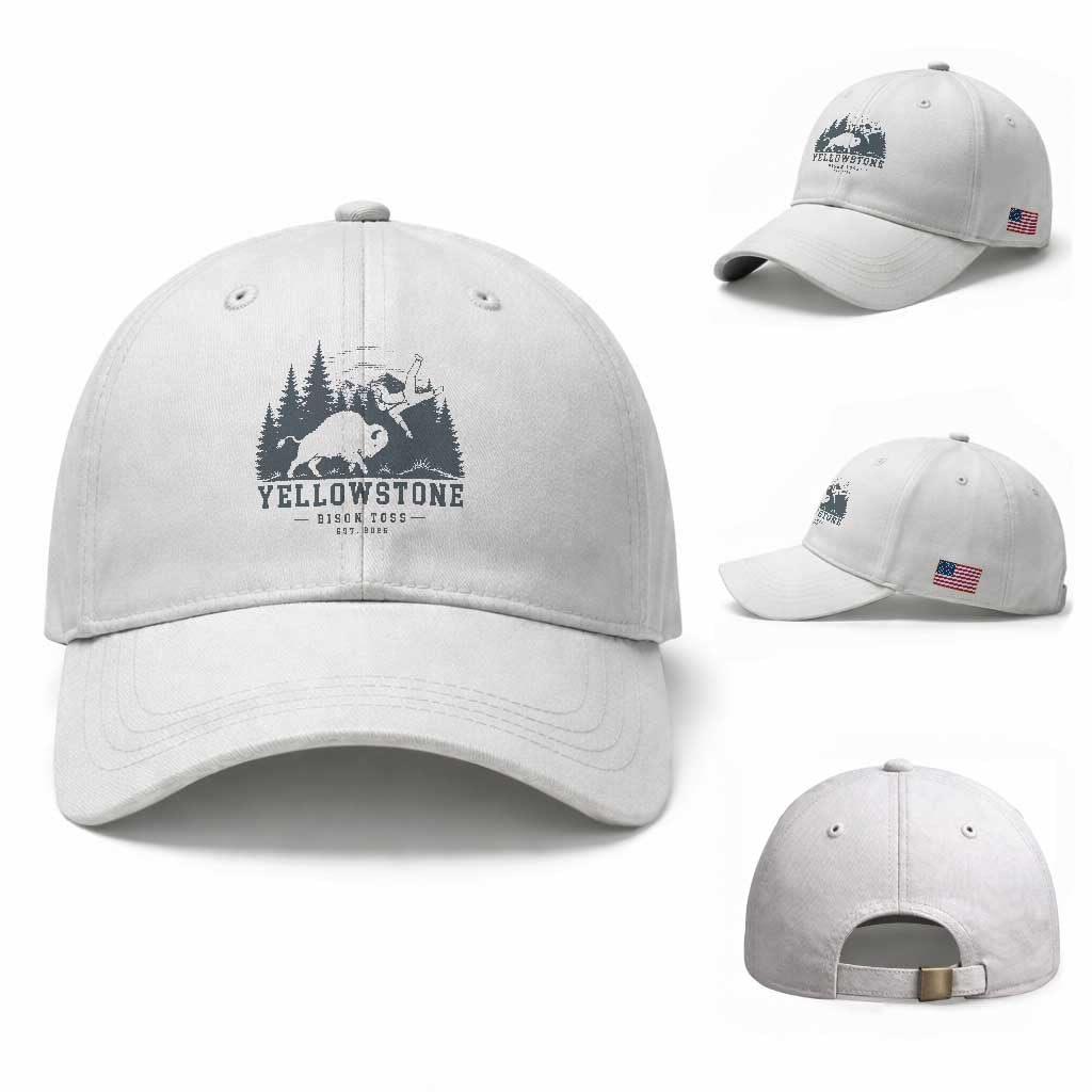 Yellowstone Bison Toss Est 2026 Baseball Cap Funny Sarcastic Tourist National Park Badge Graphic