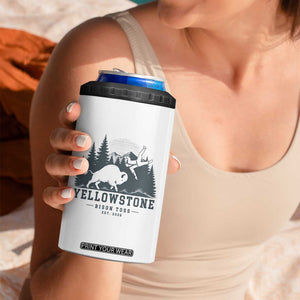 Yellowstone Bison Toss Est 2026 4 in 1 Can Cooler Tumbler Funny Sarcastic Tourist National Park Badge Graphic