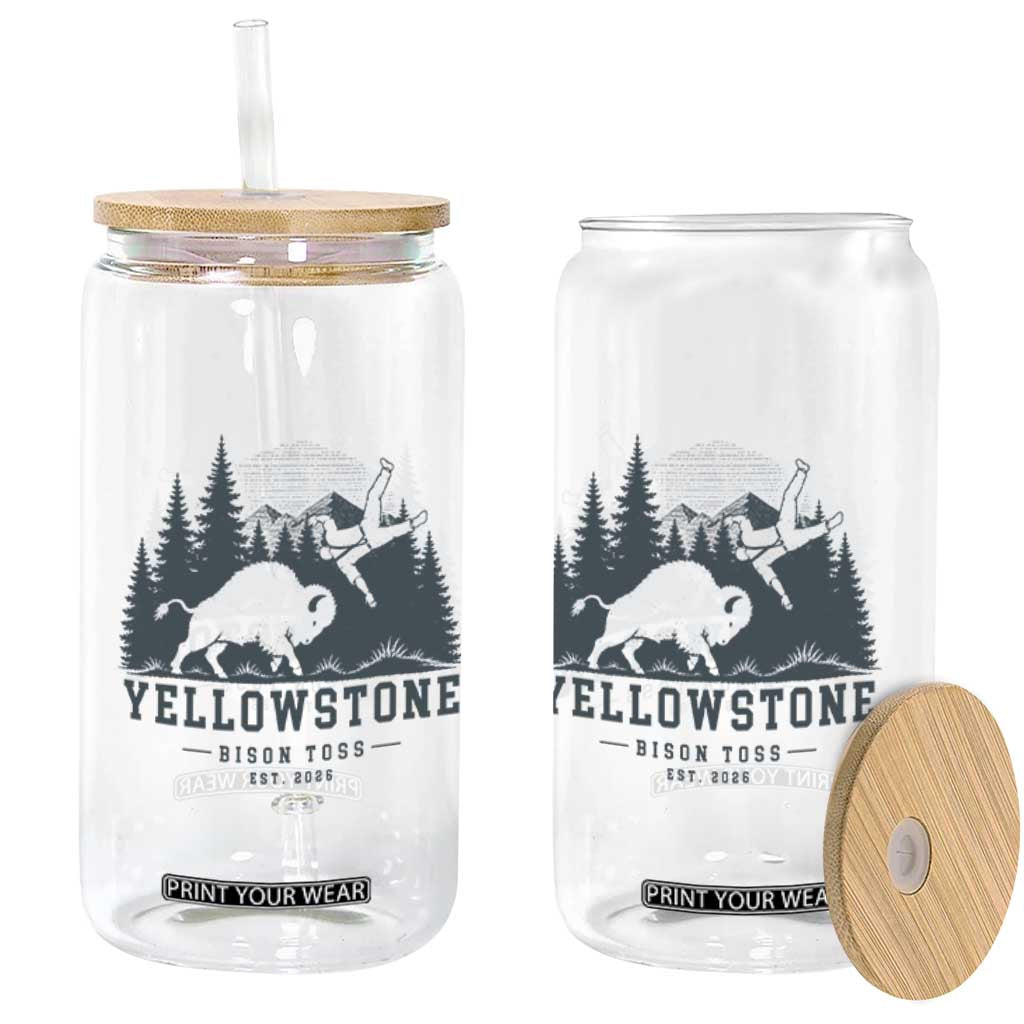 Yellowstone Bison Toss Est 2026 Glass Can Funny Sarcastic Tourist National Park Badge Graphic