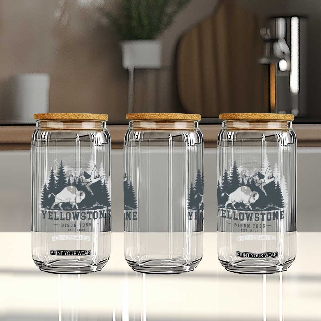 Yellowstone Bison Toss Est 2026 Glass Can Funny Sarcastic Tourist National Park Badge Graphic