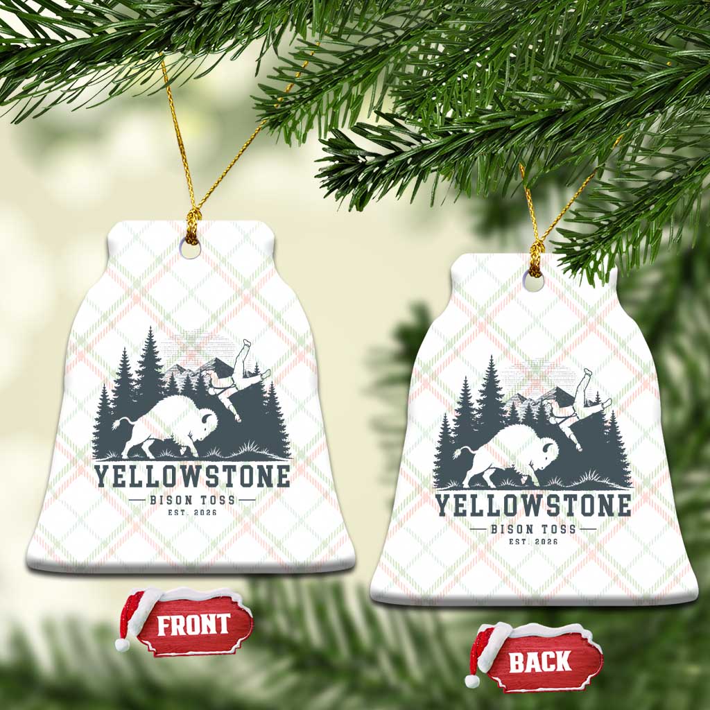 Yellowstone Bison Toss Est 2026 Ceramic Ornament Funny Sarcastic Tourist National Park Badge Graphic