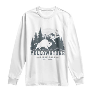 Yellowstone Bison Toss Est 2026 Long Sleeve Shirt Funny Sarcastic Tourist National Park Badge Graphic