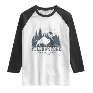 Yellowstone Bison Toss Est 2026 Raglan Shirt Funny Sarcastic Tourist National Park Badge Graphic