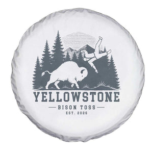 Yellowstone Bison Toss Est 2026 Spare Tire Cover Funny Sarcastic Tourist National Park Badge Graphic