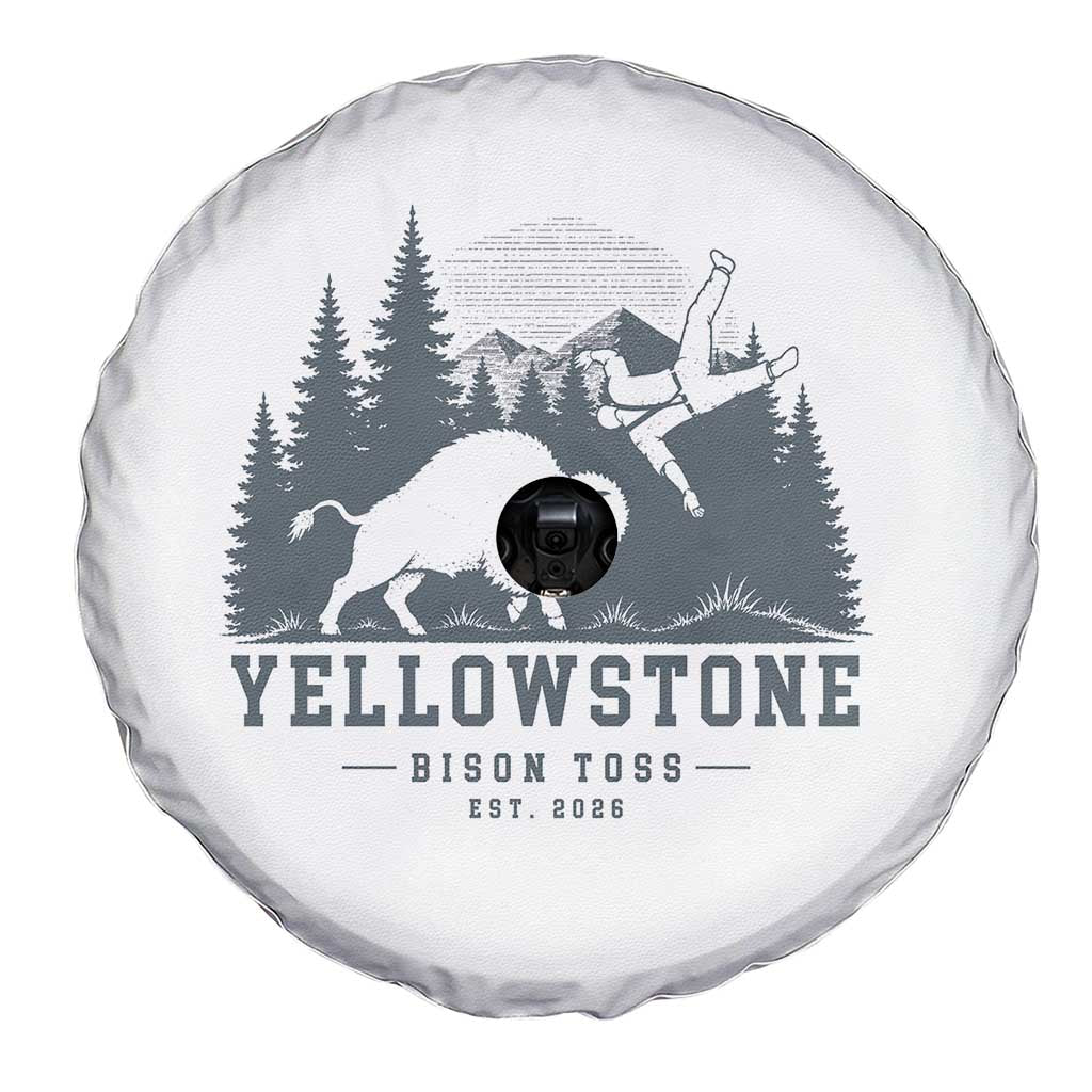 Yellowstone Bison Toss Est 2026 Spare Tire Cover Funny Sarcastic Tourist National Park Badge Graphic