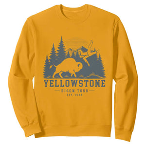 Yellowstone Bison Toss Est 2026 Sweatshirt Funny Sarcastic Tourist National Park Badge Graphic