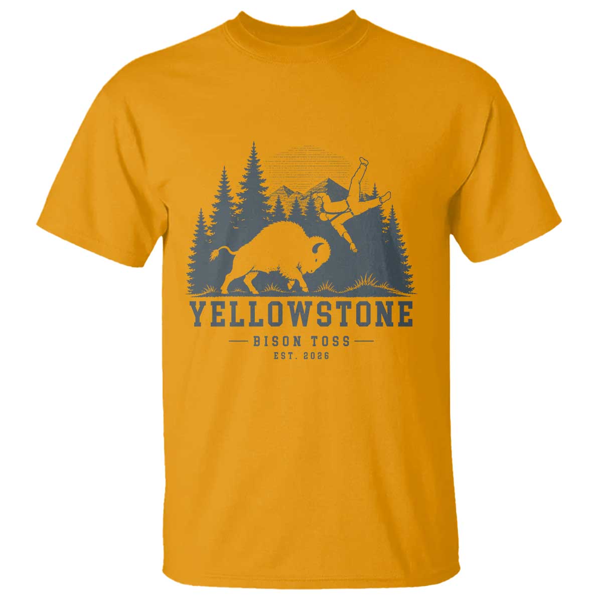 Yellowstone Bison Toss Est 2026 T Shirt Funny Sarcastic Tourist National Park Badge Graphic