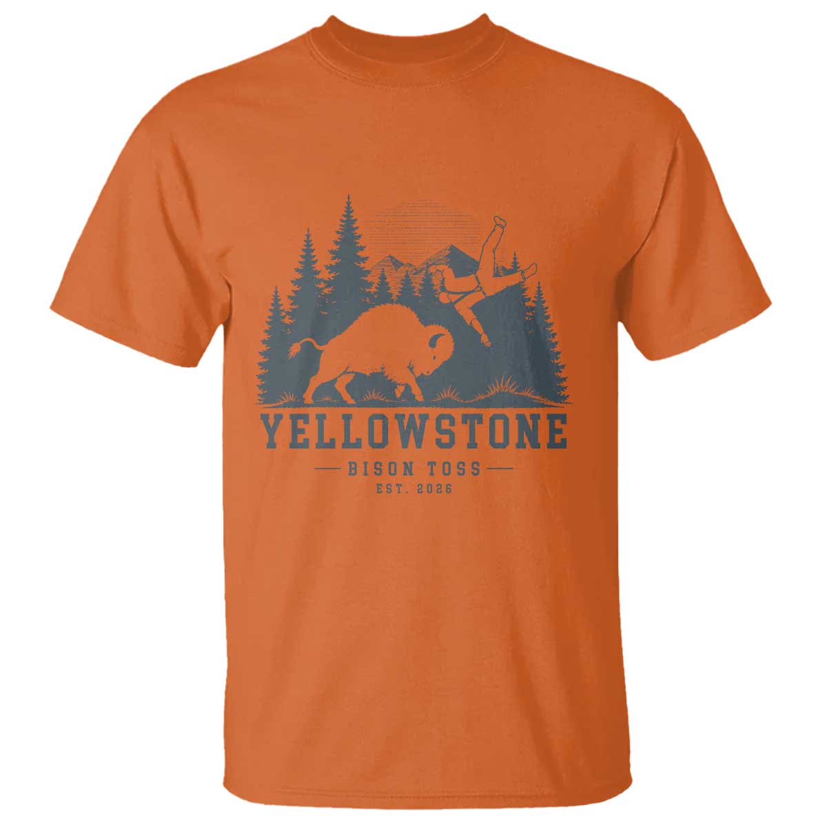 Yellowstone Bison Toss Est 2026 T Shirt Funny Sarcastic Tourist National Park Badge Graphic