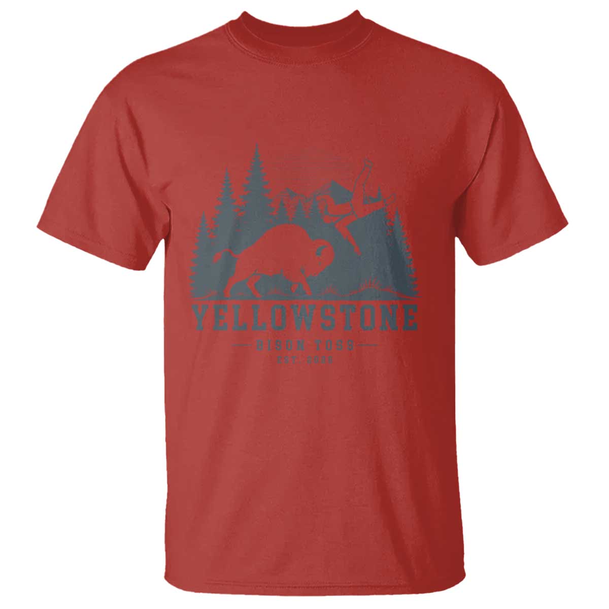 Yellowstone Bison Toss Est 2026 T Shirt Funny Sarcastic Tourist National Park Badge Graphic