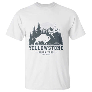 Yellowstone Bison Toss Est 2026 T Shirt Funny Sarcastic Tourist National Park Badge Graphic
