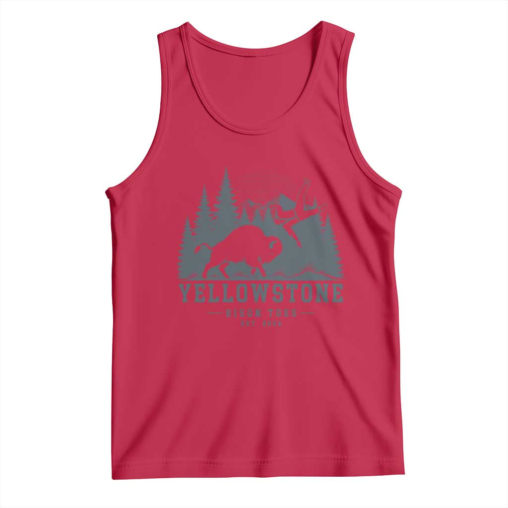 Yellowstone Bison Toss Est 2026 Tank Top Funny Sarcastic Tourist National Park Badge Graphic