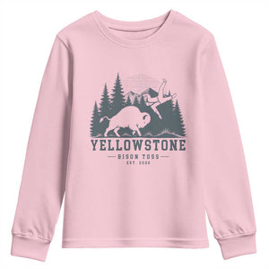 Yellowstone Bison Toss Est 2026 Youth Sweatshirt Funny Sarcastic Tourist National Park Badge Graphic