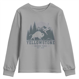 Yellowstone Bison Toss Est 2026 Youth Sweatshirt Funny Sarcastic Tourist National Park Badge Graphic