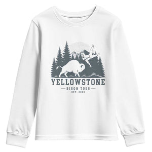 Yellowstone Bison Toss Est 2026 Youth Sweatshirt Funny Sarcastic Tourist National Park Badge Graphic