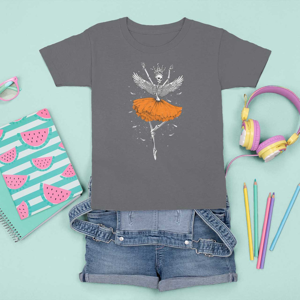 Skeleton Ballerina Tutu Ballet Dance Girl Dancing Skeleton Halloween Costume Girls T Shirt For Kid TS02 Charcoal Print Your Wear