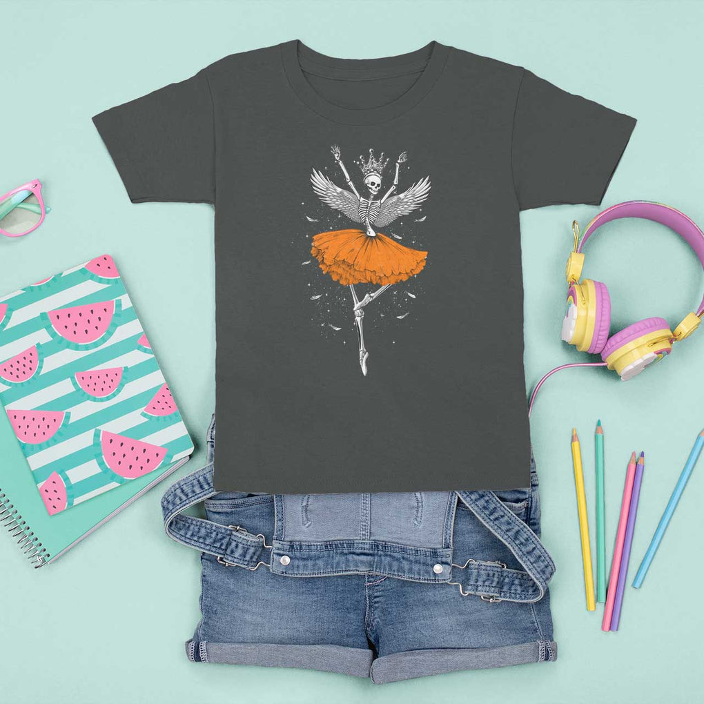 Skeleton Ballerina Tutu Ballet Dance Girl Dancing Skeleton Halloween Costume Girls T Shirt For Kid TS02 Dark Heather Print Your Wear