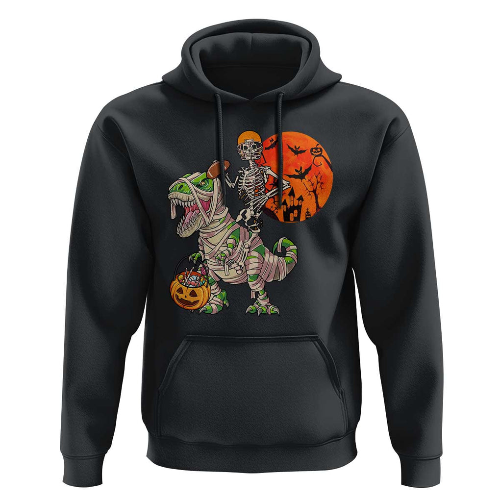 Football Skeleton Hoodie American Football Halloween Skeleton Riding Dinosaur Football Fan TS02 Black Print Your Wear
