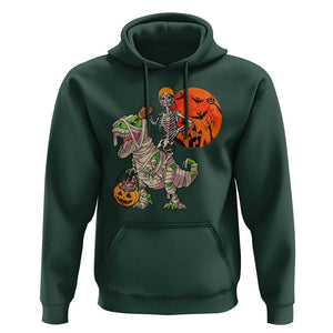 Football Skeleton Hoodie American Football Halloween Skeleton Riding Dinosaur Football Fan TS02 Dark Forest Green Print Your Wear