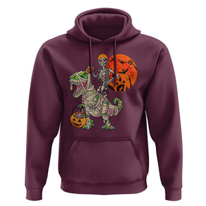 Football Skeleton Hoodie American Football Halloween Skeleton Riding Dinosaur Football Fan TS02 Maroon Print Your Wear