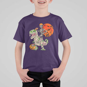Football Skeleton T Shirt For Kid American Football Halloween Skeleton Riding Dinosaur Football Fan TS02 Purple Print Your Wear