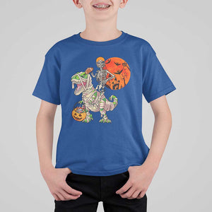 Football Skeleton T Shirt For Kid American Football Halloween Skeleton Riding Dinosaur Football Fan TS02 Royal Blue Print Your Wear