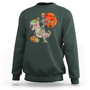Football Skeleton Sweatshirt American Football Halloween Skeleton Riding Dinosaur Football Fan TS02 Dark Forest Green Print Your Wear